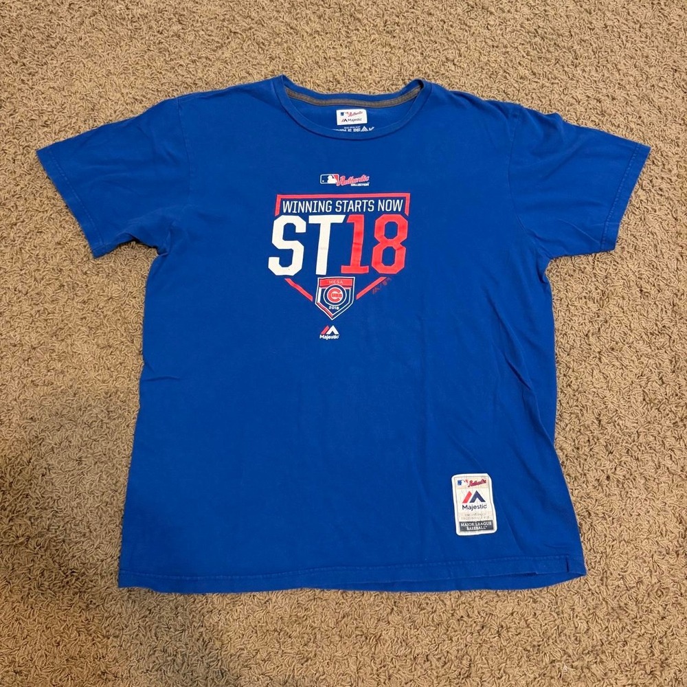 Majestic Chicago Cubs Spring Training 2018 Winning Starts Now Blue Tee Mens L